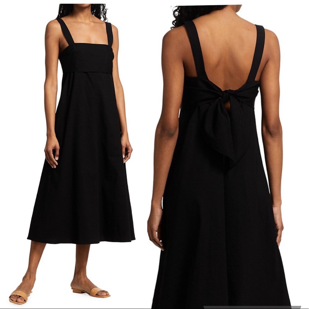 NWT THEORY Eco Crunch Linen Tie-back A-line Dress In Black, Size Medium